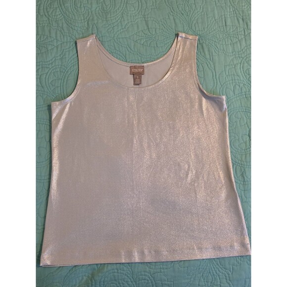 Chico's Size 1(8) Silver Metalic  Sleeveless Stretch Nylon Tank Rock‎ Festival - Picture 1 of 8
